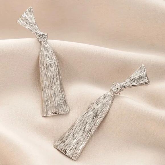 Silver Textured Knot Earrings - Picture 2 of 2